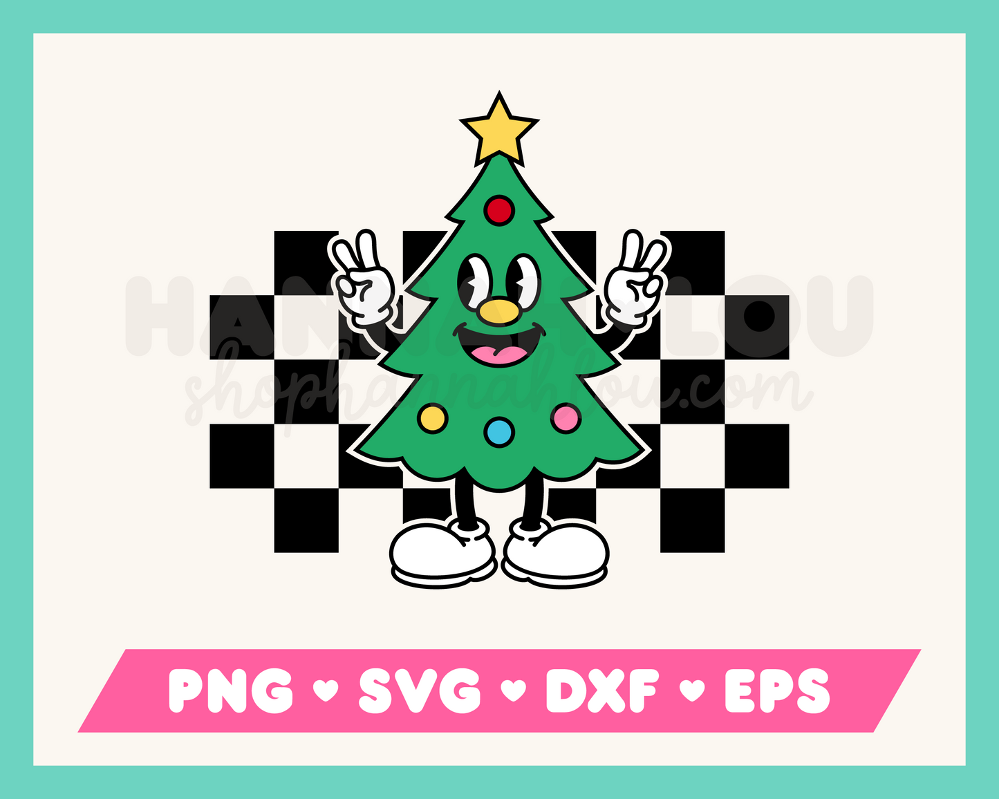 Checkered Retro Christmas Tree Mascot SVG