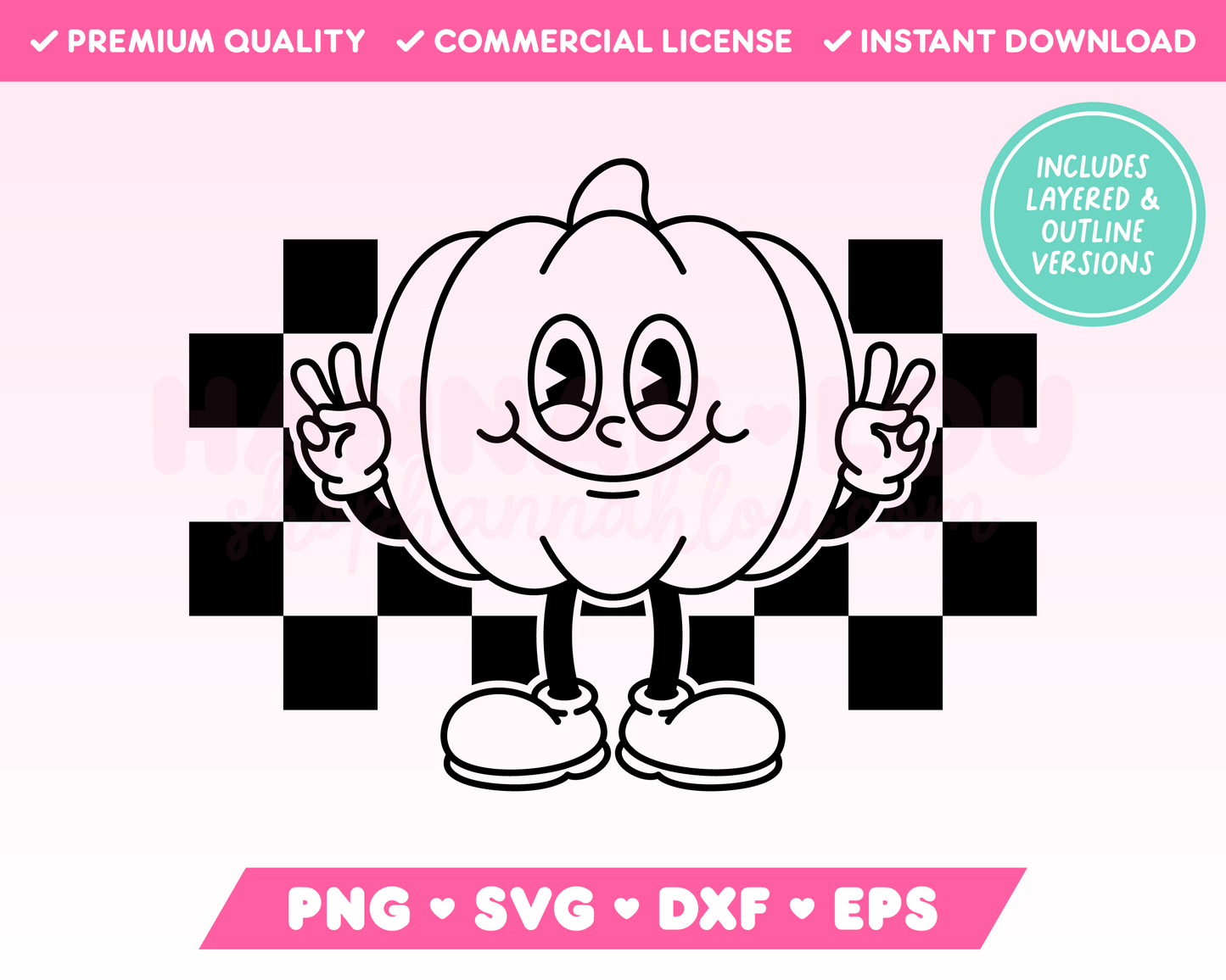 Checkered Retro Pumpkin Mascot SVG • Fall SVG Files for Cricut · Fall Sublimation Designs