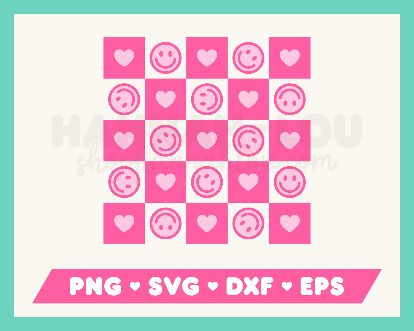 Checkered Heart Happy Face Pattern SVG