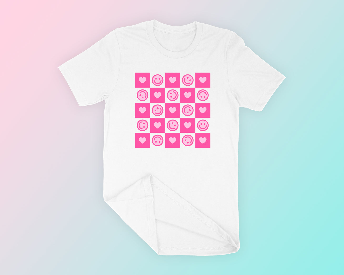 Checkered Heart Happy Face Pattern SVG