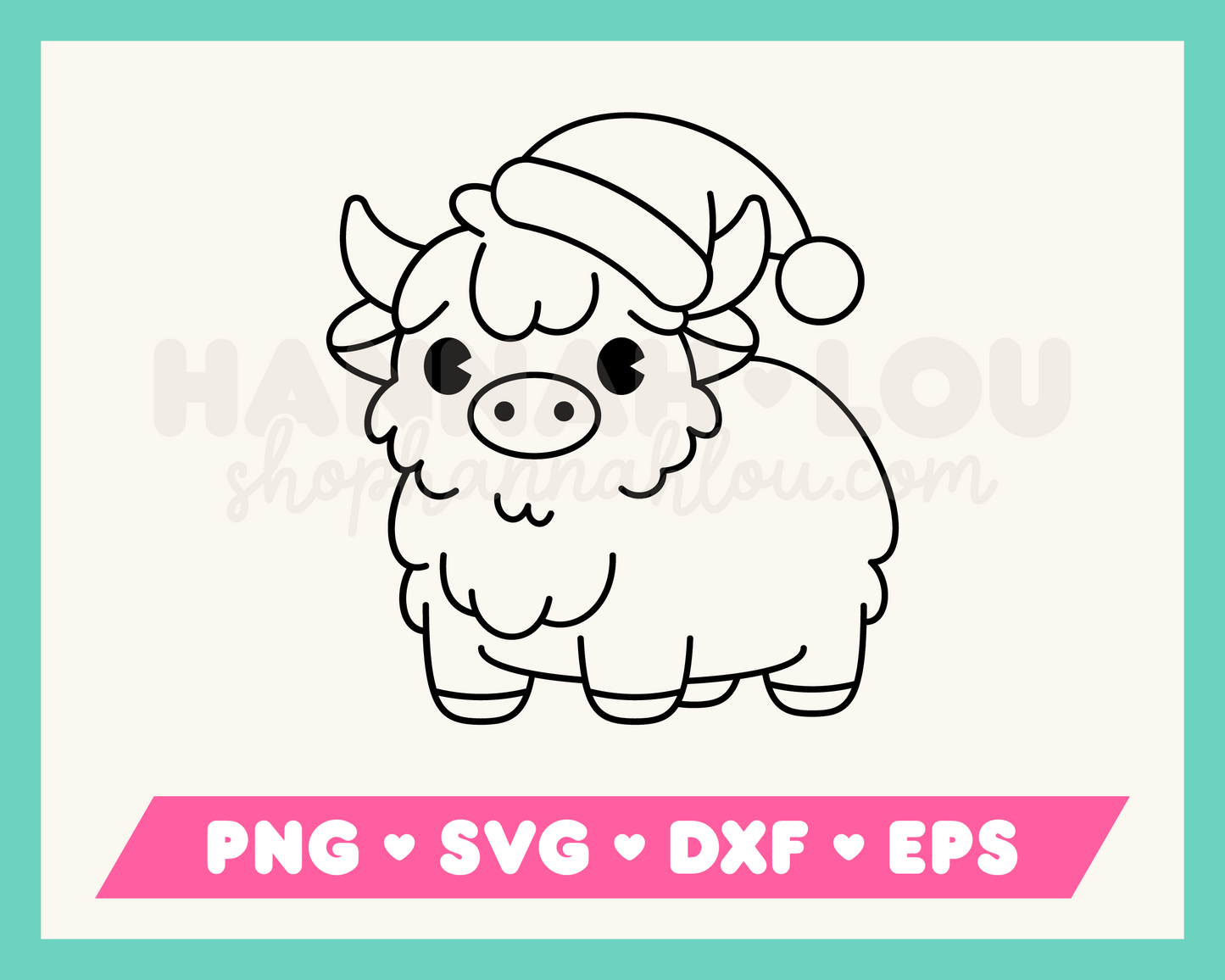 My cute Christmas Highland Cow SVG is part of my Christmas SVG files for Cricut collection, and features an outline of an adorable highland cow wearing a Santa hat.