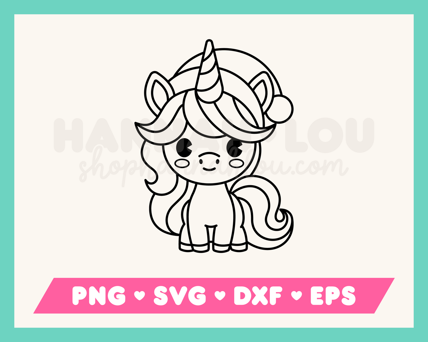 My cute Christmas Unicorn SVG is part of my Christmas SVG Files for Cricut collection, and features an outline of an adorable unicorn wearing a Santa hat.