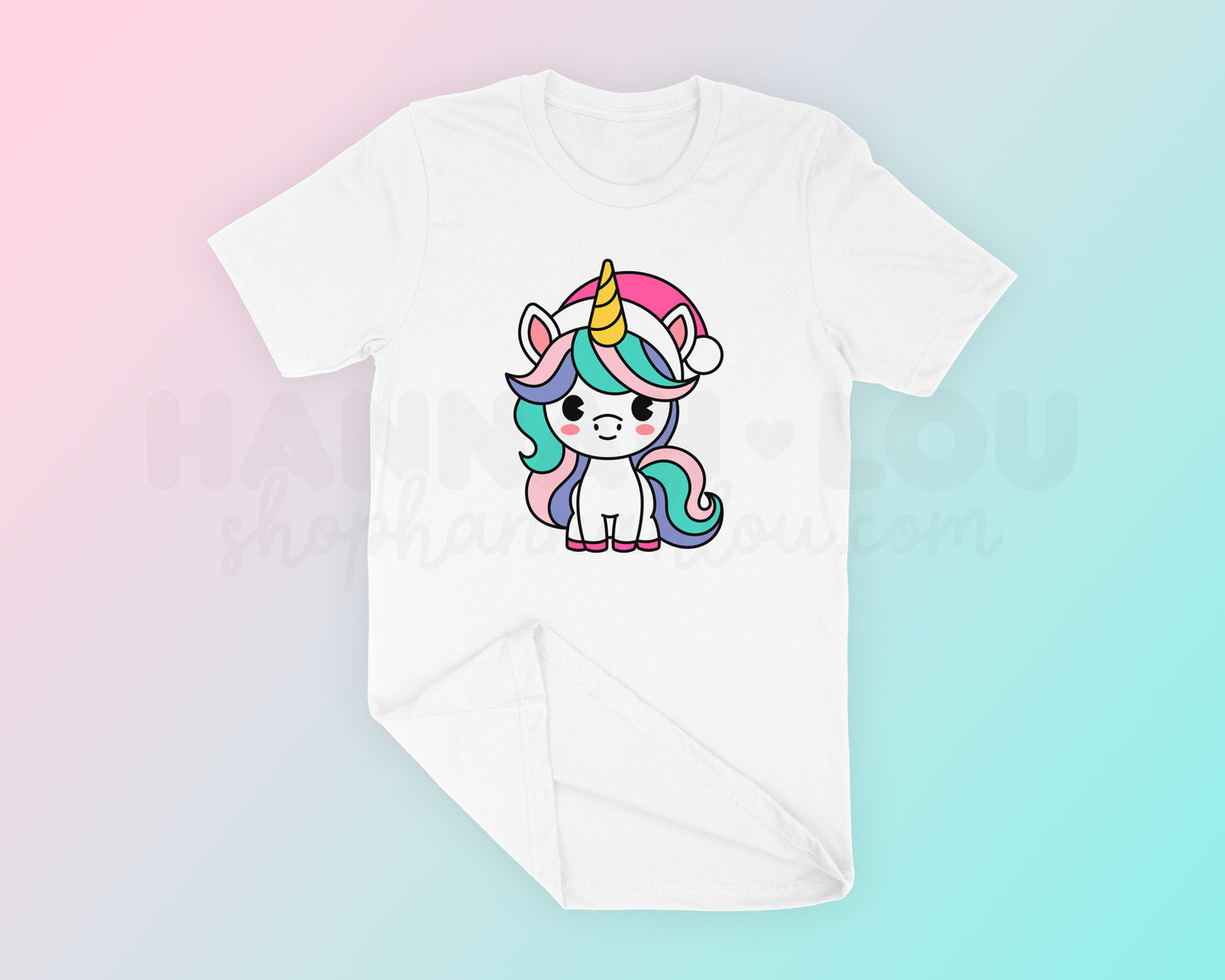 My cute Christmas Unicorn SVG is part of my Christmas SVG Files for Cricut collection, and features an adorable unicorn wearing a Santa hat on a t-shirt.