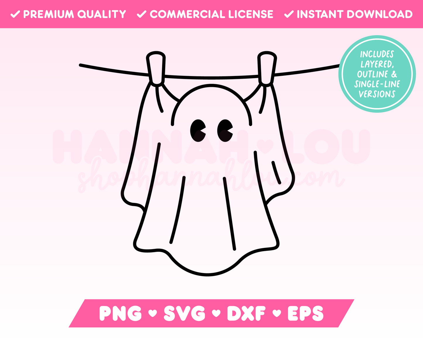 My cute Clothes Line Ghost SVG is part of my Halloween SVG Files for Cricut collection, and features an outline of an adorable ghost hanging on a clothes line.