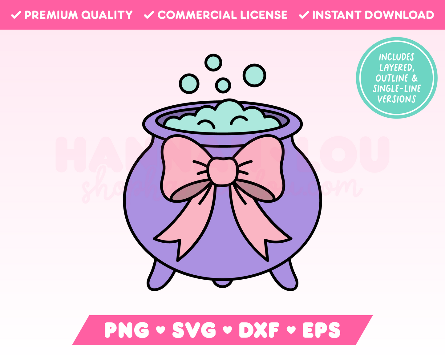 My trendy Coquette Cauldron SVG is part of my Halloween SVG Files for Cricut collection, and features a cute bubbling cauldron with a bow on it.