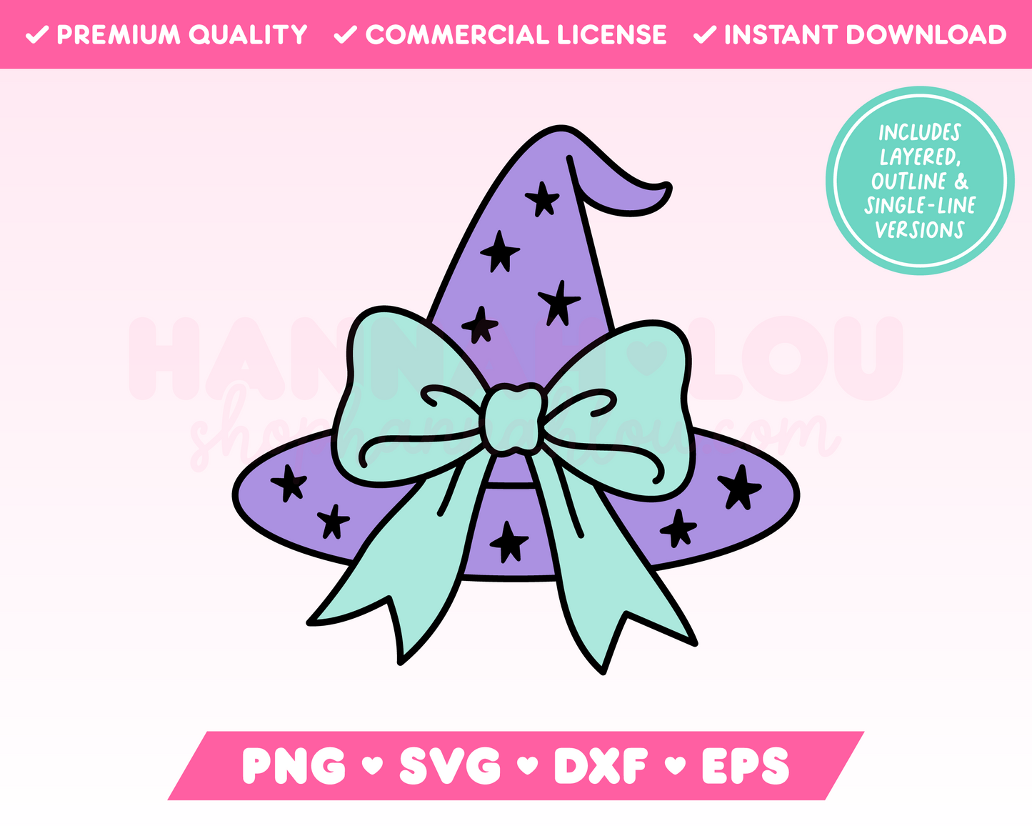 My trendy Coquette Witch Hat SVG is part of my Halloween SVG Files for Cricut collection, and features a cute witch hat covered in stars with an oversized bow on it.