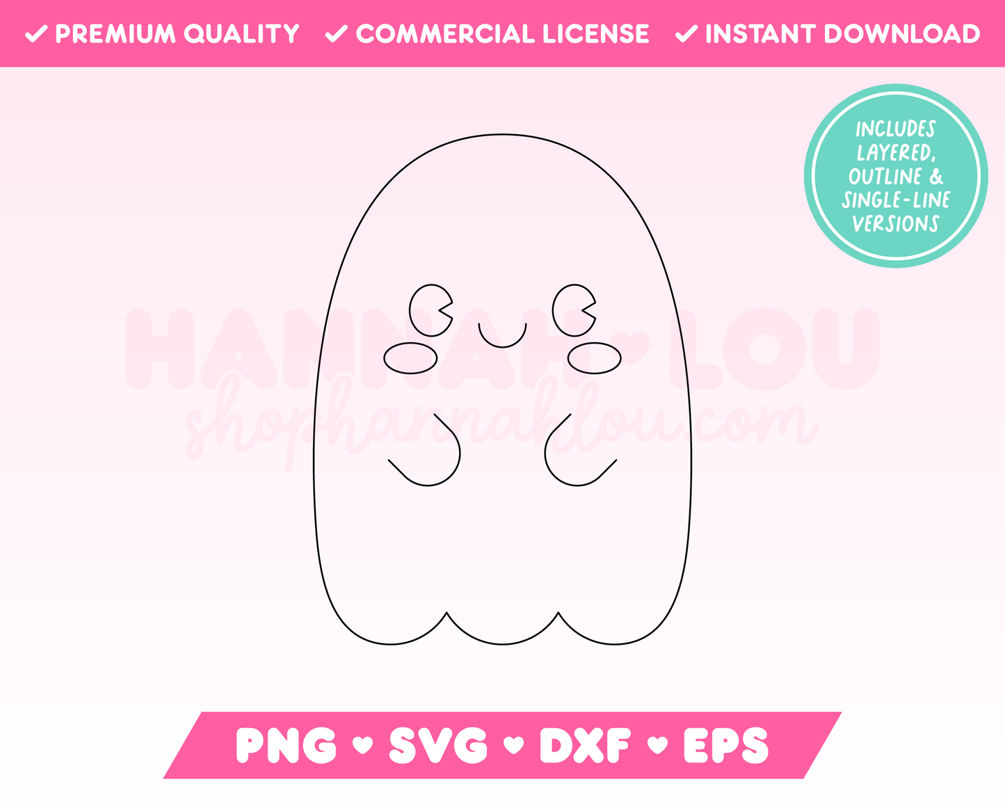 My not-so-spooky Cute Ghost SVG is part of my Halloween SVG Files for Cricut collection, and features a single-line drawing or sketch of a kawaii-style ghost with rosy cheeks.