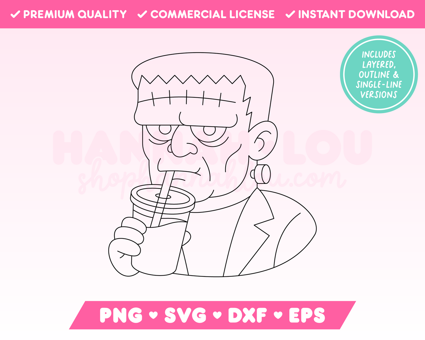 Frankenstein Drinking Iced Coffee SVG • Halloween SVG Files for Cricut • Halloween Sublimation Designs