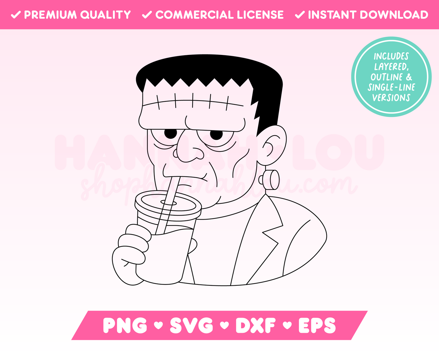 Frankenstein Drinking Iced Coffee SVG • Halloween SVG Files for Cricut • Halloween Sublimation Designs