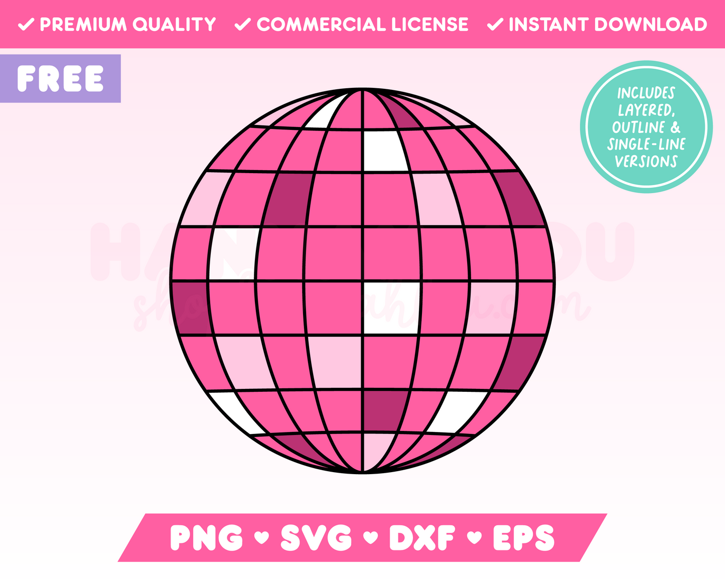 My free Disco Ball SVG is part of my Free Retro SVG Files for Cricut collection, and features a pink disco ball.