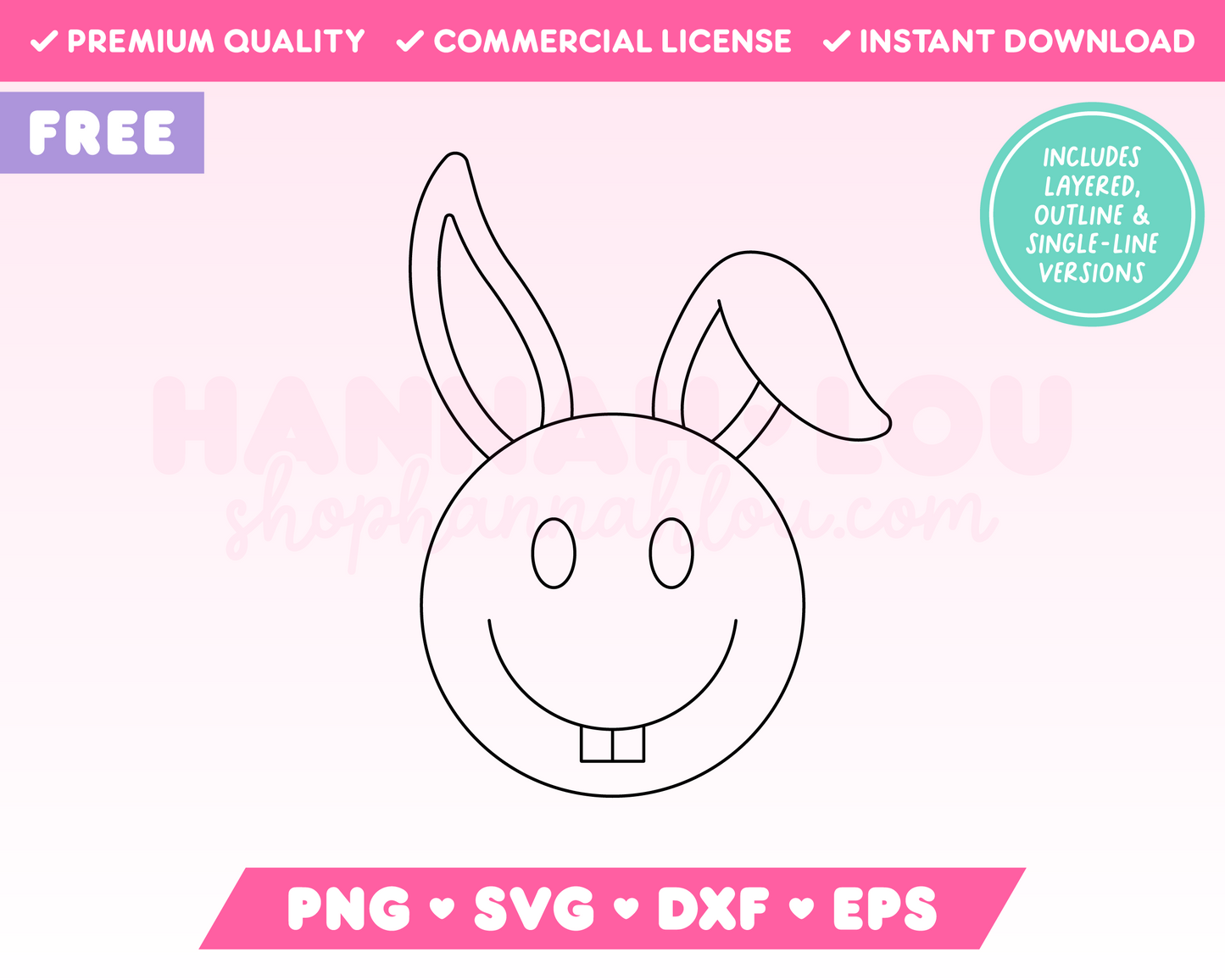 My free Happy Face Easter Bunny SVG is part of my Free Easter SVG Files for Cricut collection, and features a single-line drawing or sketch of a trendy happy face-style Easter bunny with goofy teeth and floppy ears.
