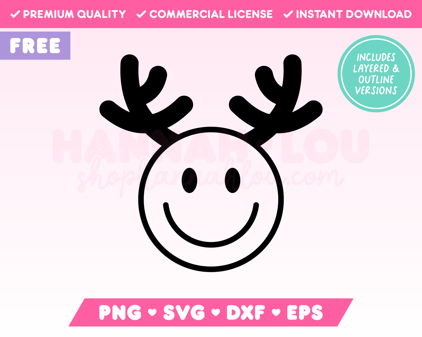 Free Happy Face Reindeer SVG · Free Christmas SVG Files for Cricut · Free Christmas Sublimation Designs