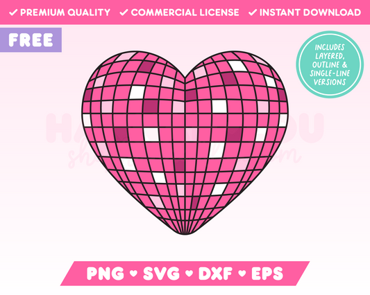 My free Heart Disco Ball SVG is part of my Free Valentine's Day SVG Files for Cricut collection, and features a pink, heart-shaped disco ball.