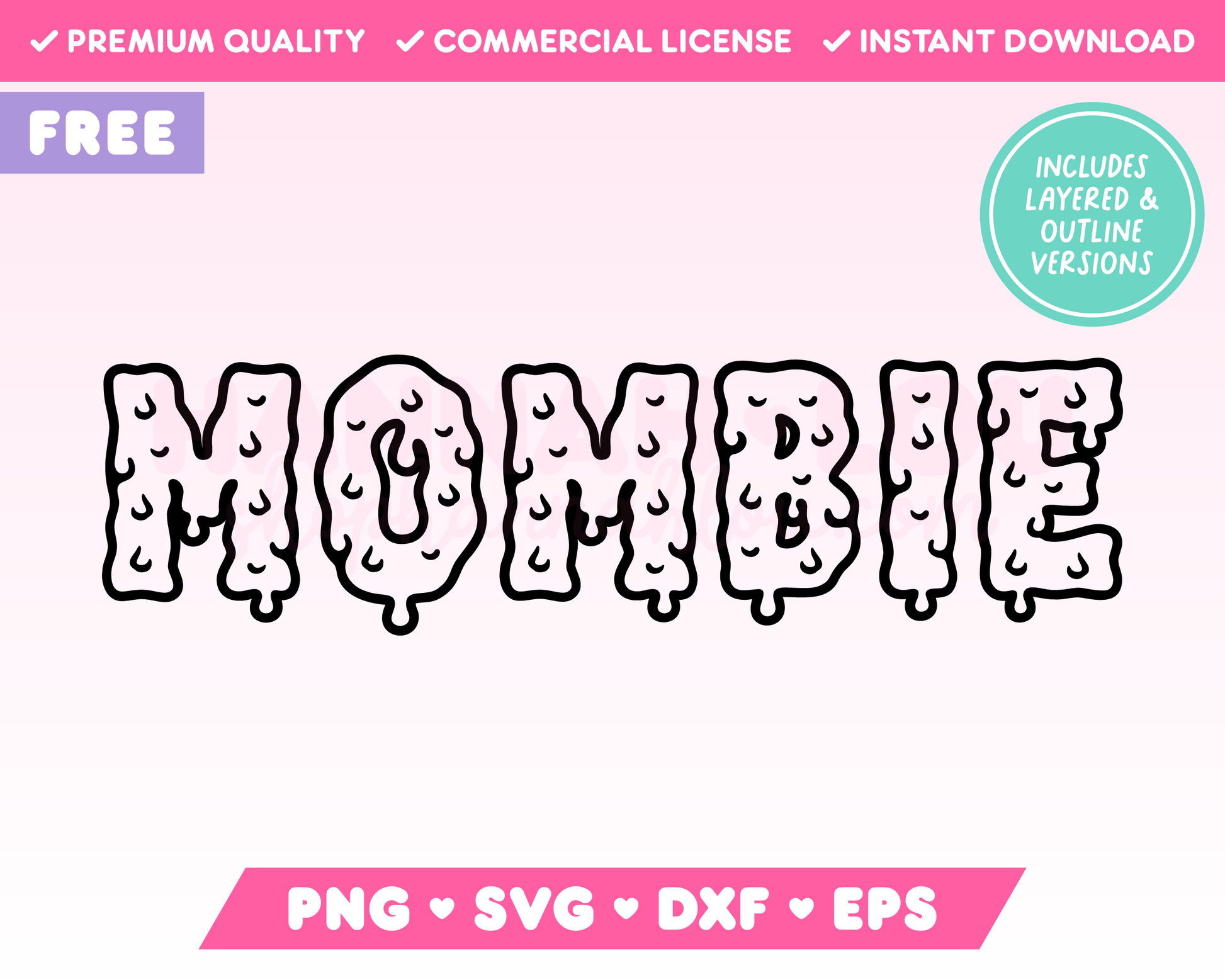 My free Mombie SVG is part of my Free Halloween SVG Files for Cricut collection, and features the word Mombie in a dripping, slime-style font.