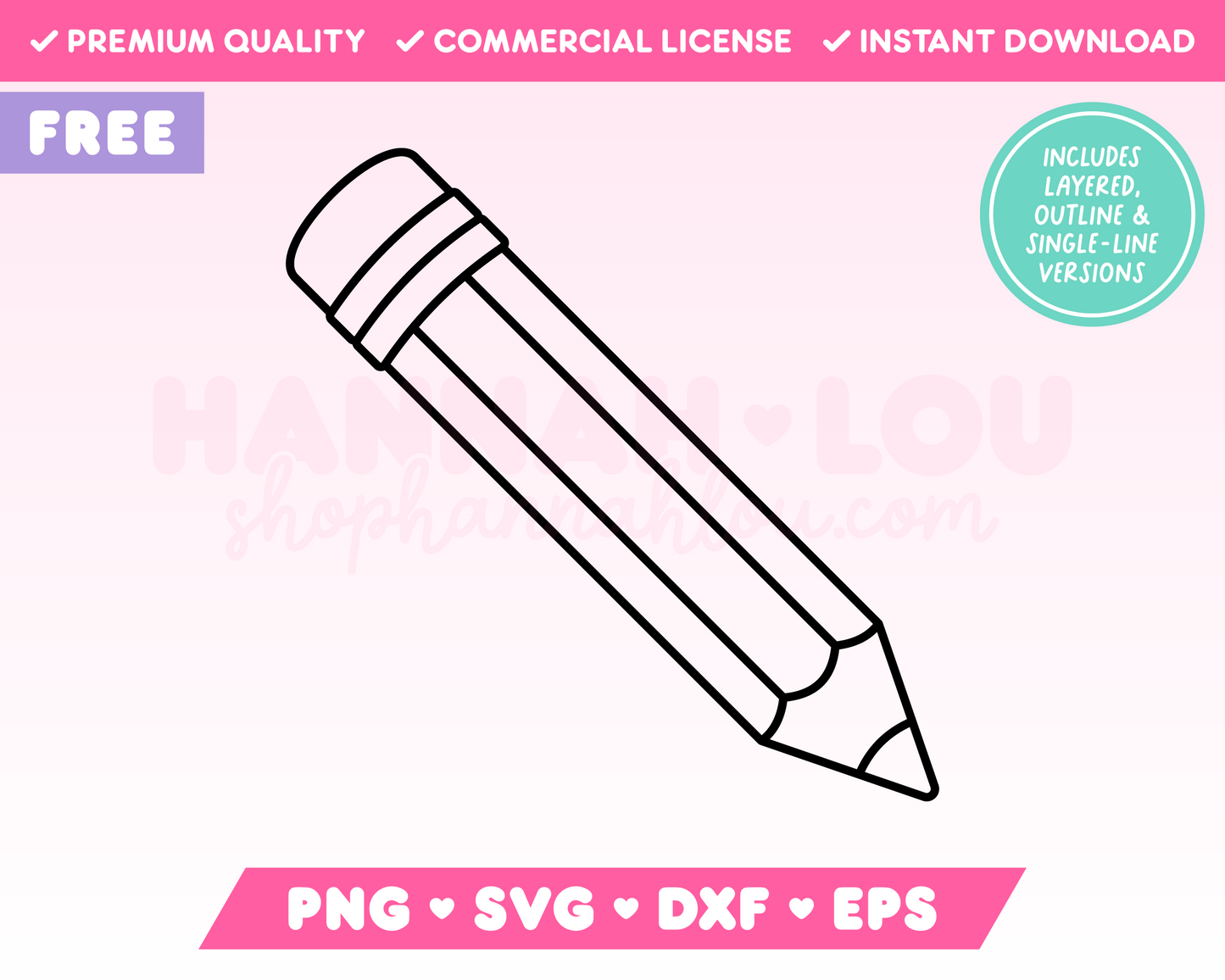 My free Pencil SVG is part of my Free Teacher SVG Files for Cricut collection, and features an outline of a simple pencil with an eraser.