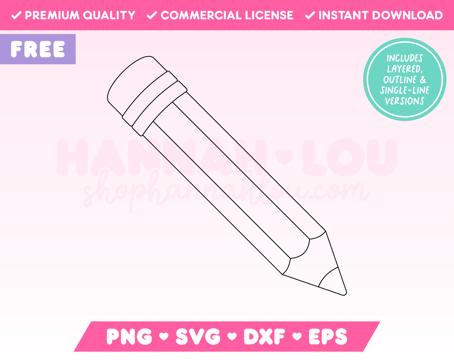 My free Pencil SVG is part of my Free Teacher SVG Files for Cricut collection, and features a single-line drawing or sketch of a simple pencil with an eraser.