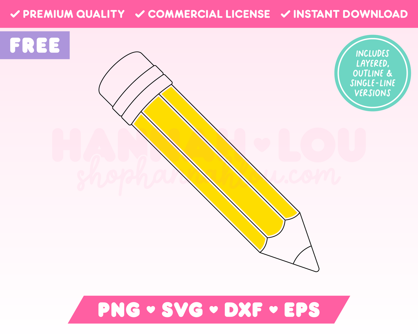 My free Pencil SVG is part of my Free Teacher SVG Files for Cricut collection, and features a single-line drawing or sketch of a simple pencil with an eraser.
