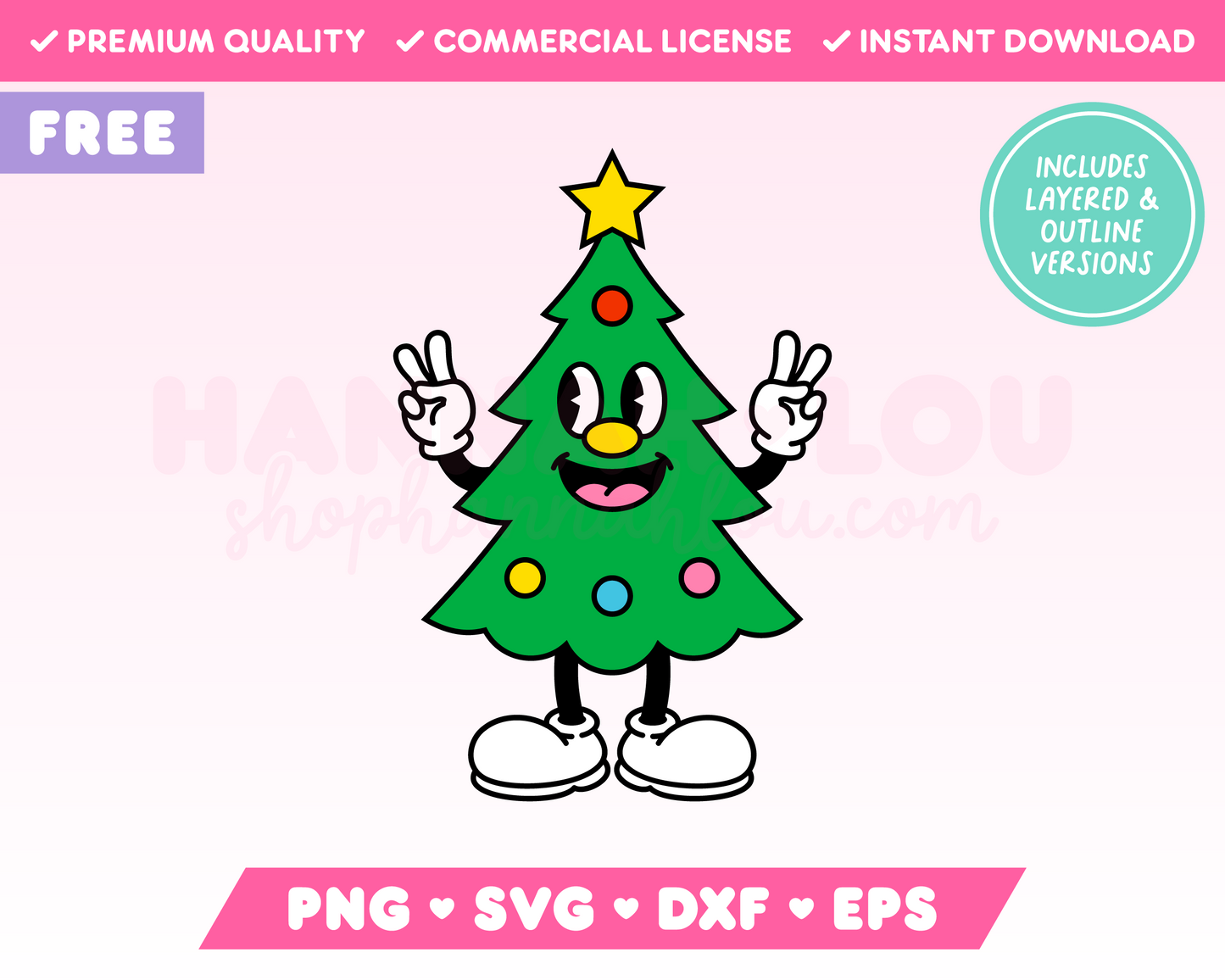 Free Retro Christmas Tree Mascot SVG • Free Christmas SVG Files for Cricut · Free Christmas Sublimation Designs