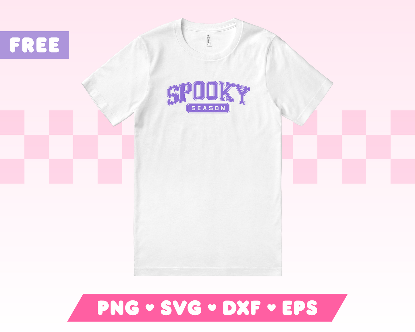 My free Varsity Spooky Season SVG is part of my Free Halloween SVG Files for Cricut collection, and features a shirt with the word Spooky in a varsity-style font with the word Season underneath it.