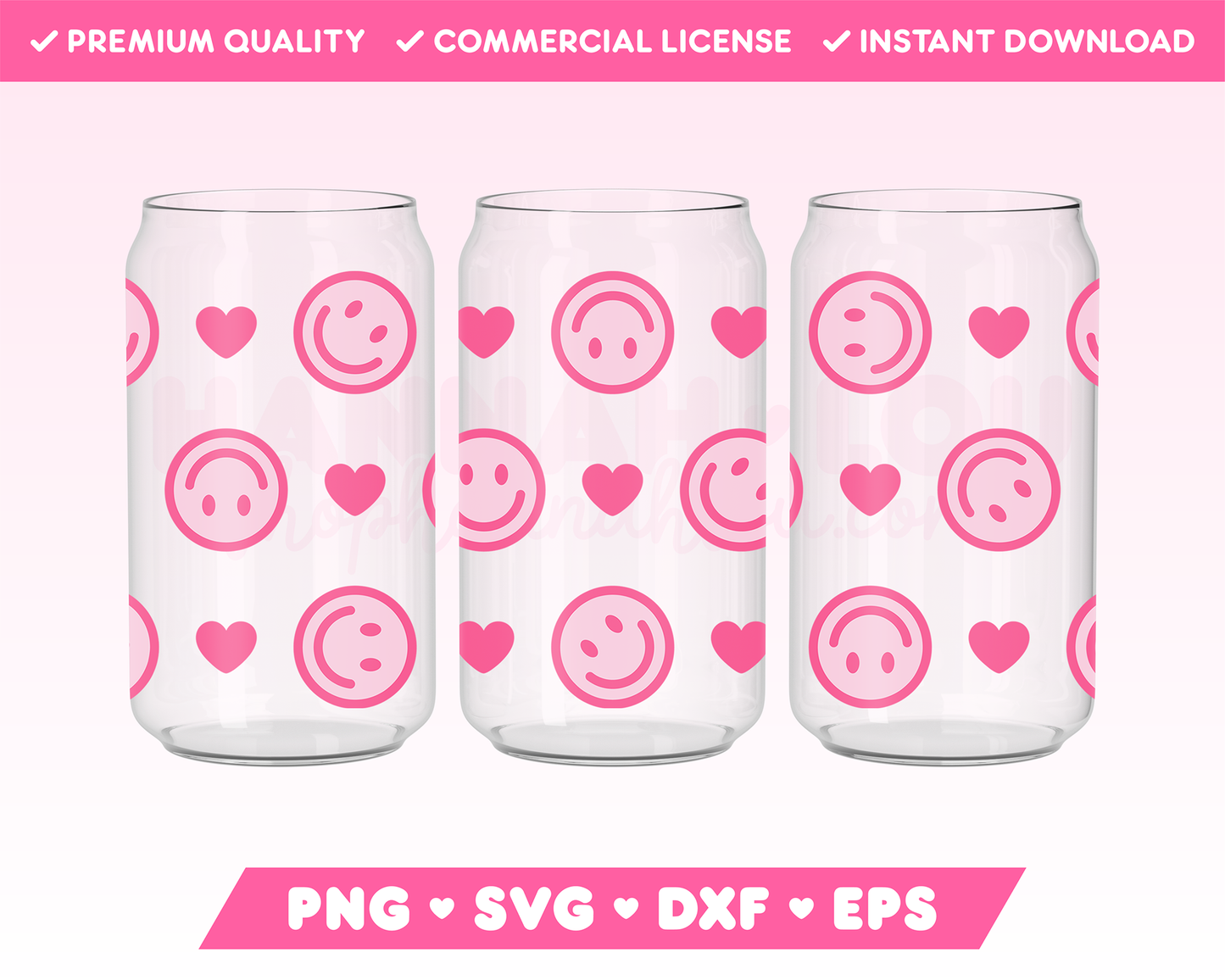 Heart Happy Face 16oz Can Glass Wrap SVG • Can Glass Wrap SVG Files for Cricut • Can Glass Wrap Sublimation Designs