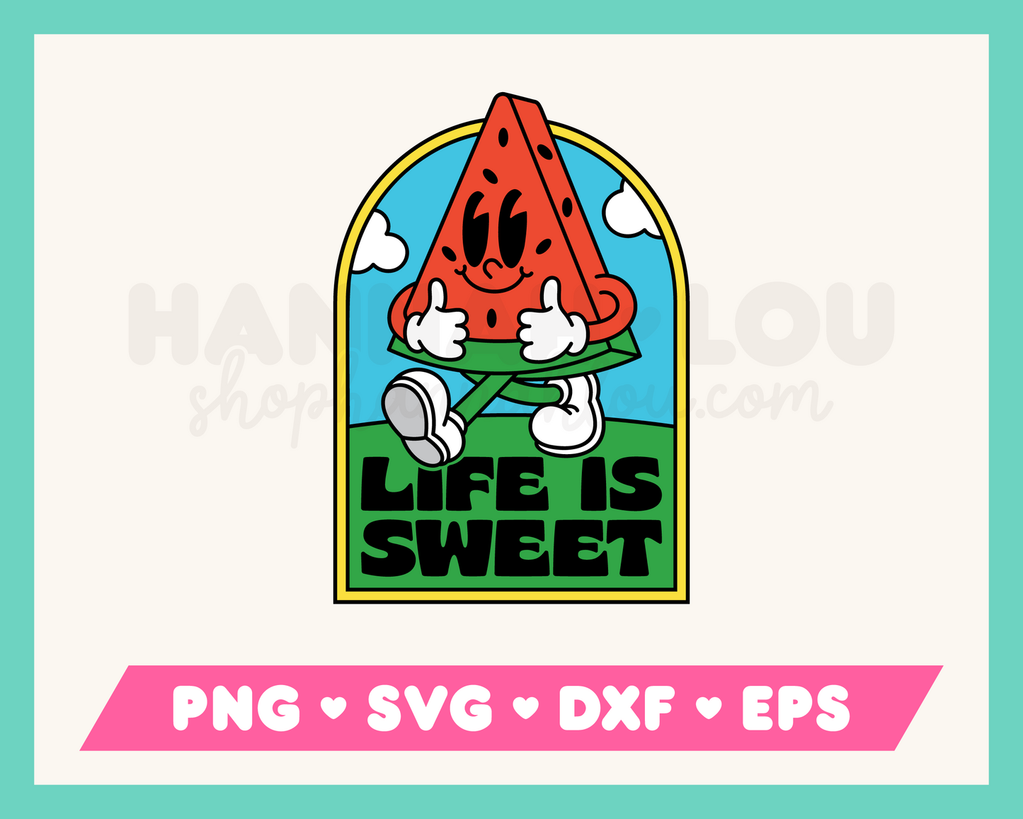 Life is Sweet Retro Watermelon Mascot SVG