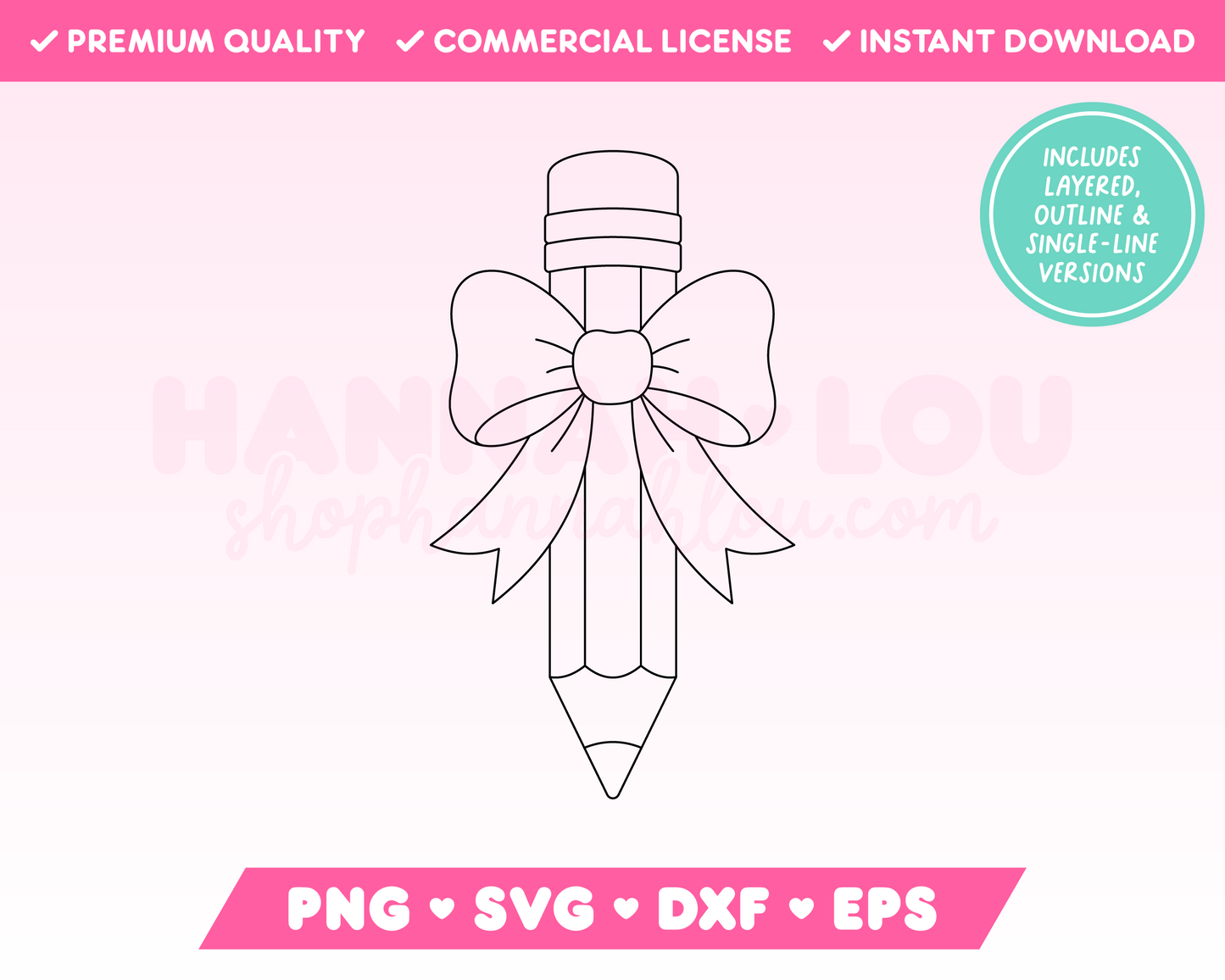 My trendy Pencil with Coquette Bow SVG is part of my Teacher SVG Files for Cricut collection, and features a single-line drawing or sketch of a pencil wrapped in an oversized bow.