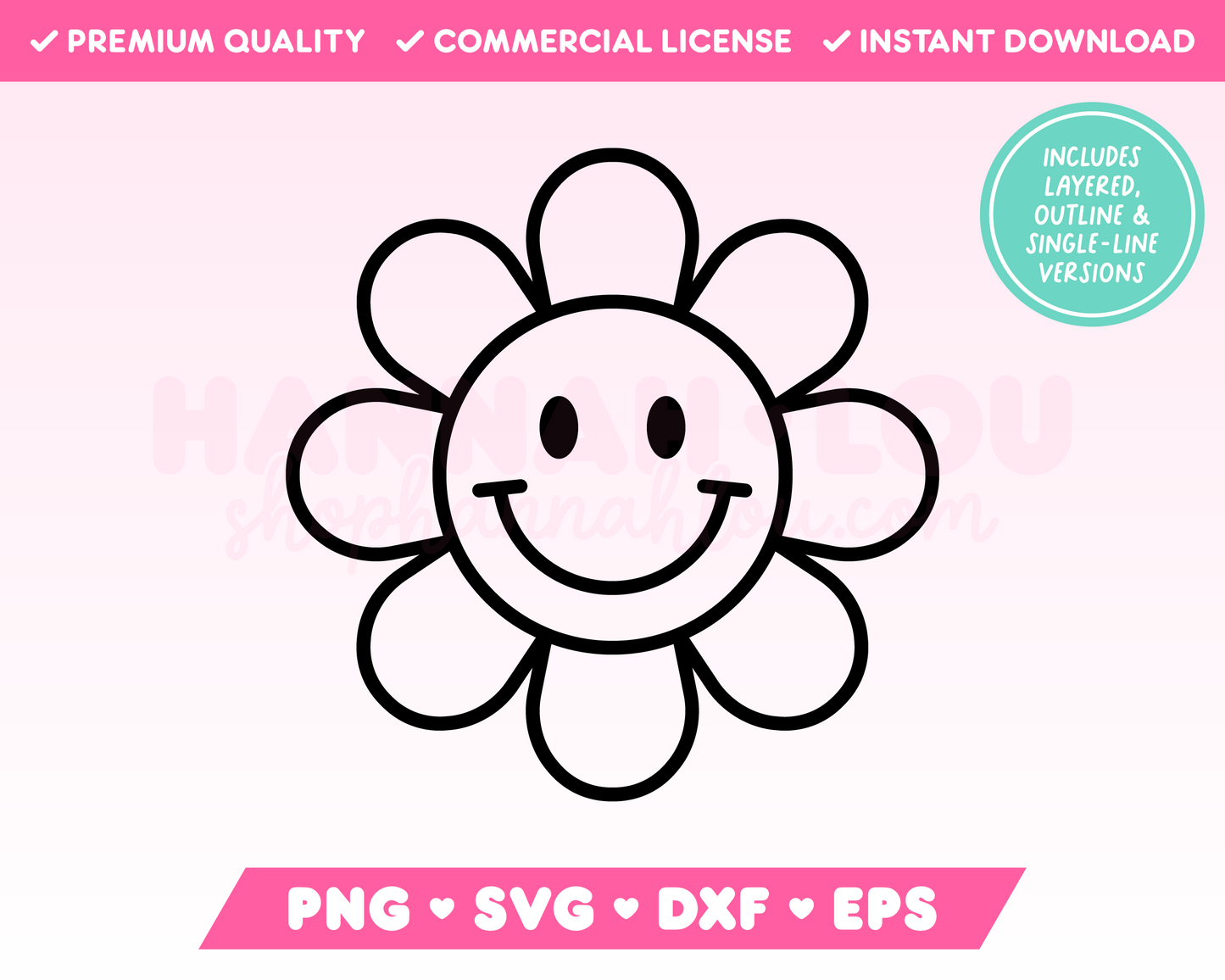 My Retro Flower SVG is part of my Retro SVG Files for Cricut collection, and features an outline of a retro daisy flower with a happy face.