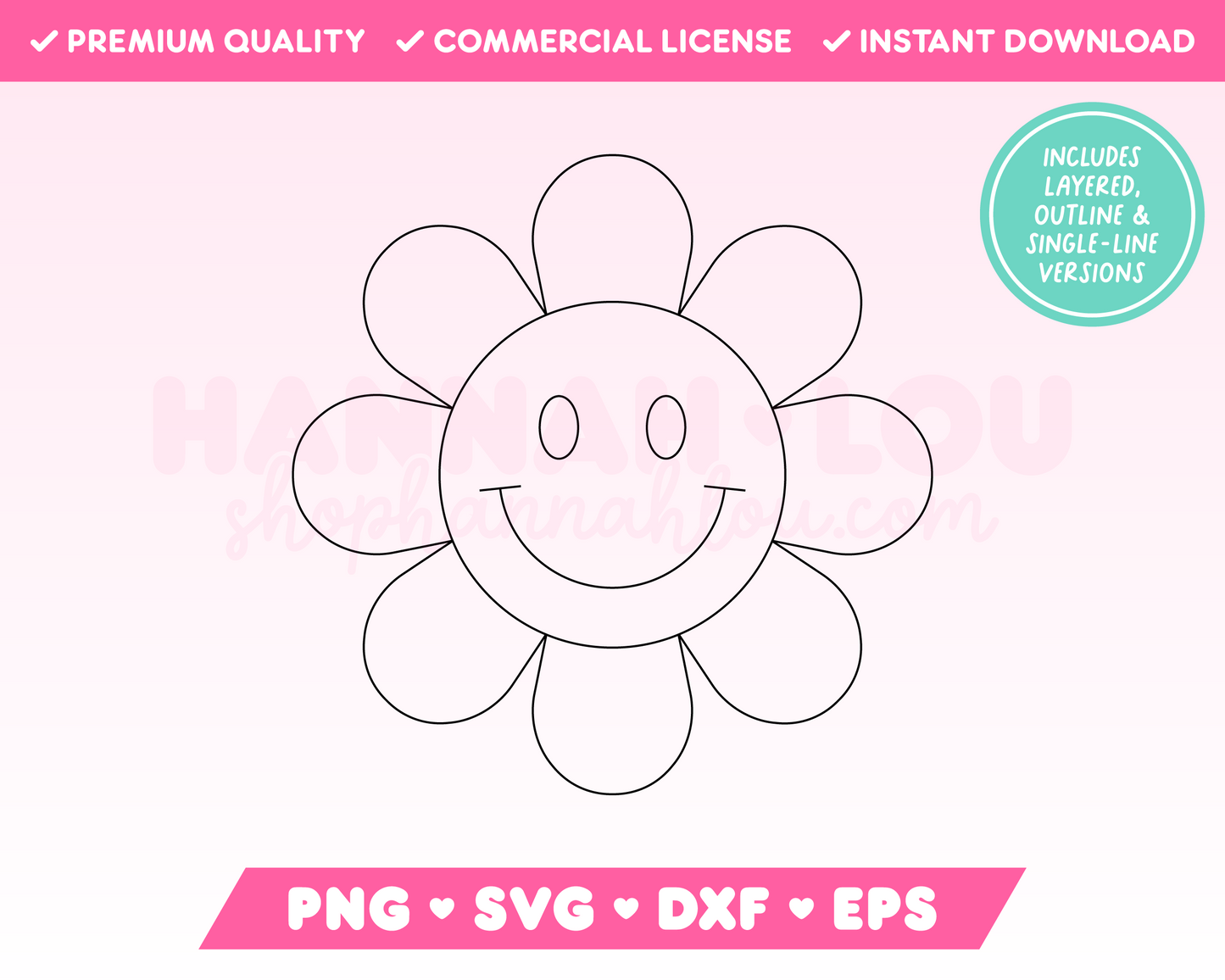My Retro Flower SVG is part of my Retro SVG Files for Cricut collection, and features a single-line drawing or sketch of a retro daisy flower with a happy face.
