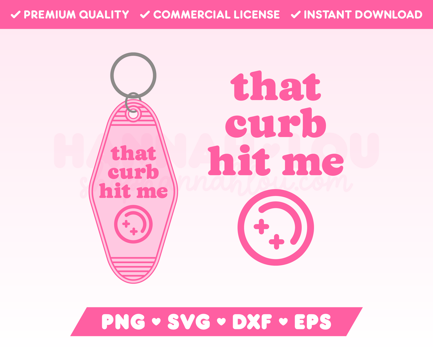 My funny That Curb Hit Me Motel Keychain SVG is part of my Motel Keychain SVG Files for Cricut collection, and features a motel keychain with the phrase That Curb Hit Me on it alongside an upside down happy face.