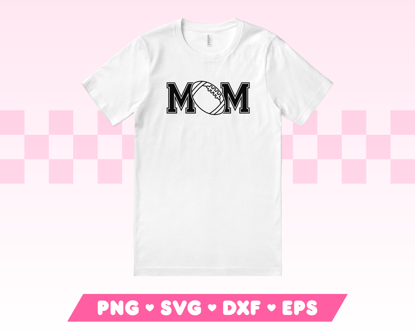 My trendy Varsity American Football Mom SVG is part of my American Football SVG Files for Cricut collection, and a shirt that features the word Mom in a varsity-style font with an American football in place of the letter O on it.