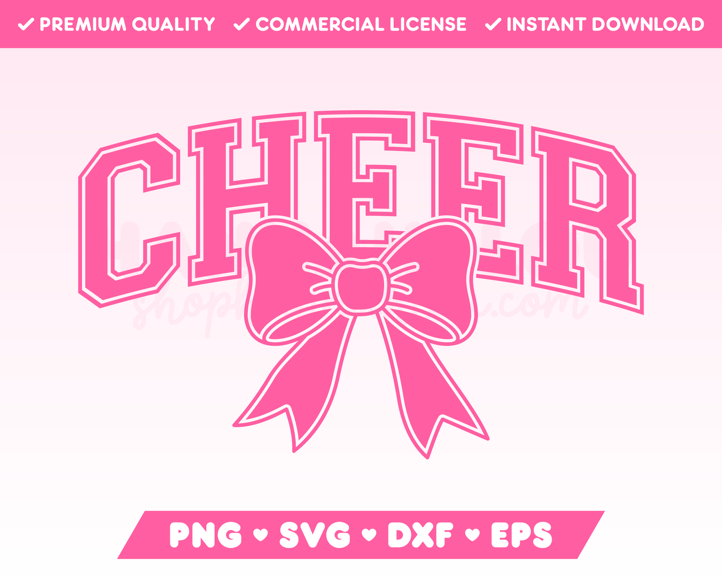 My trendy Varsity Cheer with Coquette Bow SVG is part of my Cheerleading SVG Files for Cricut collection, and features the word Cheer in a varsity-style font with a coquette bow.