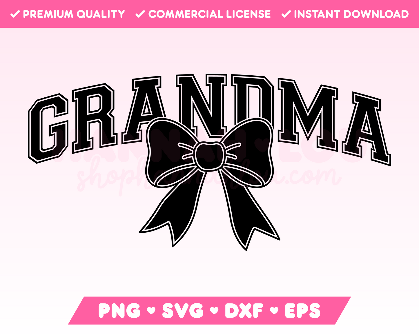 My trendy Varsity Grandma with Coquette Bow SVG is part of my Grandma SVG Files for Cricut collection, and features the word Grandma in a varsity-style font with a coquette bow.