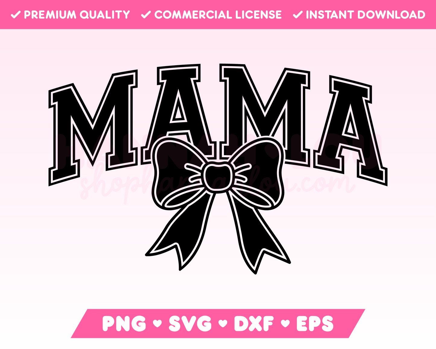 My trendy Varsity Mama with Coquette Bow SVG is part of my Mom SVG Files for Cricut collection, and features the word Mama in a varsity-style font with a coquette bow.