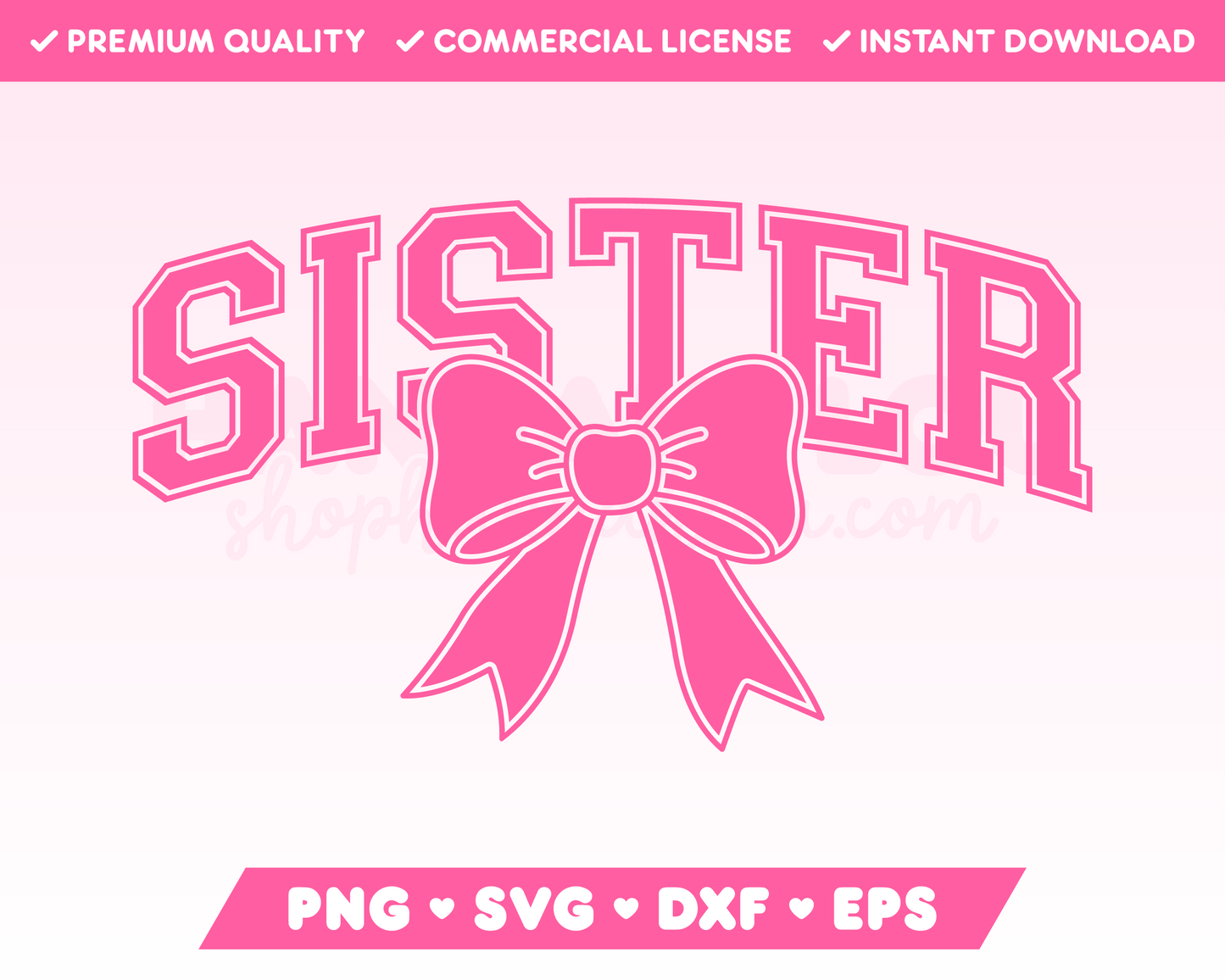 Varsity Sister with Coquette Bow SVG • Sister SVG Files for Cricut • Sister Sublimation Designs