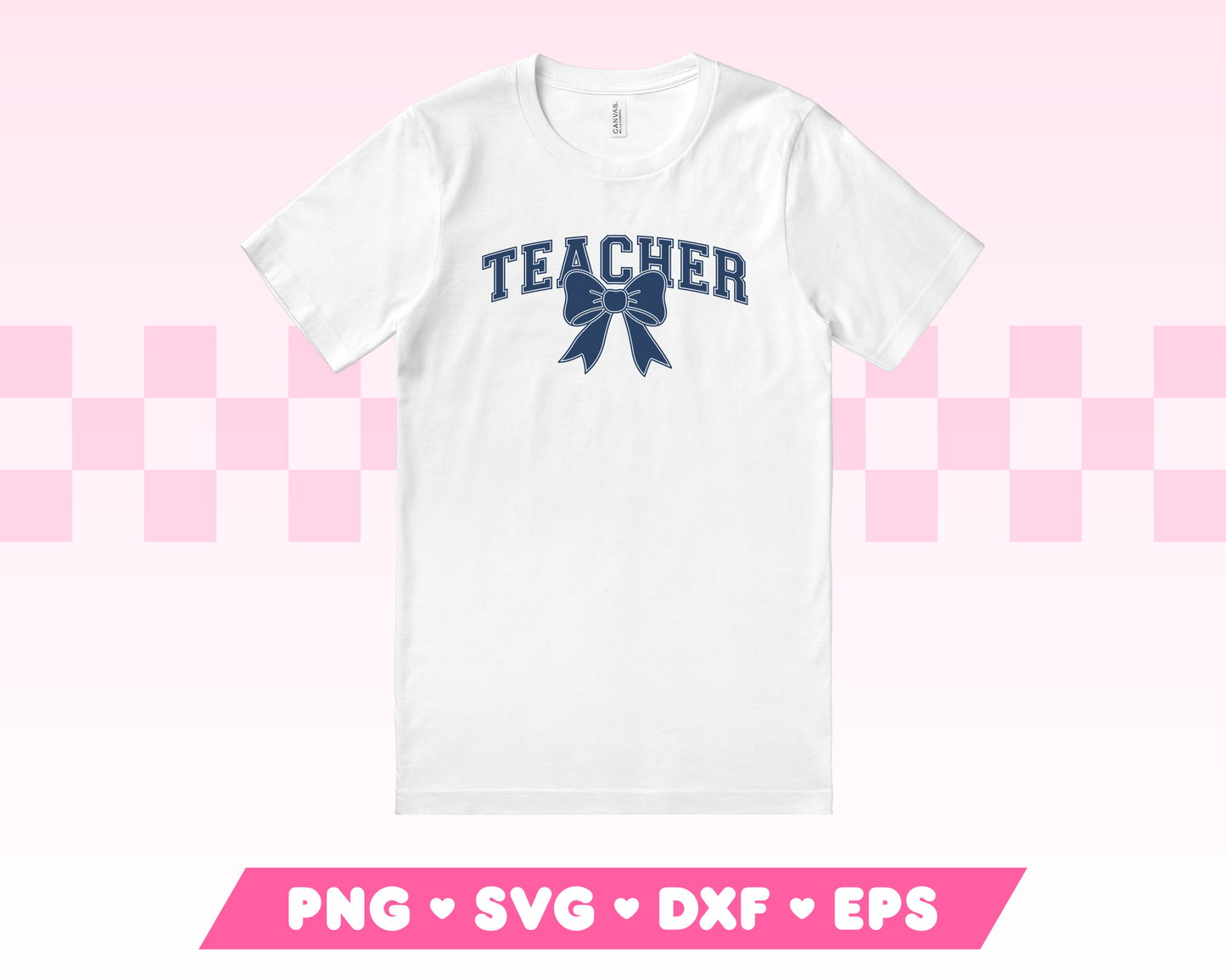 Varsity Teacher with Coquette Bow SVG • Teacher SVG Files for Cricut · Teacher Sublimation Designs