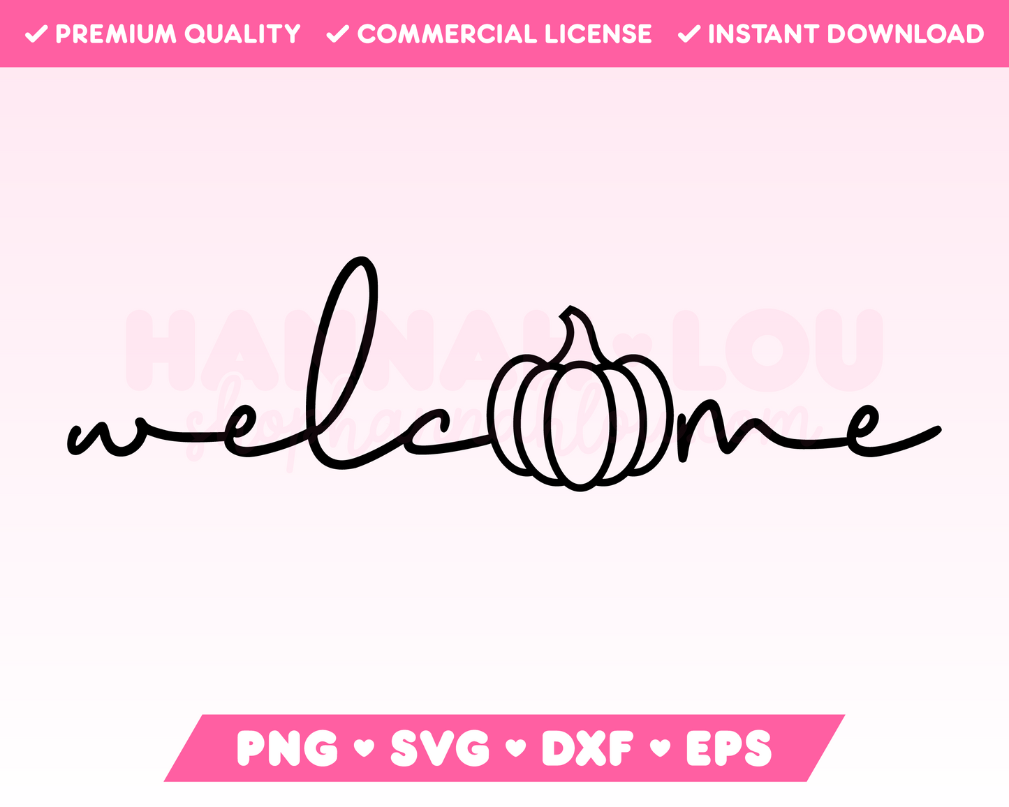 My autumnal Welcome Pumpkin SVG is part of my Fall SVG Files for Cricut collection, and features the word pumpkin in a cursive font with an illustration of a pumpkin replacing the letter O.