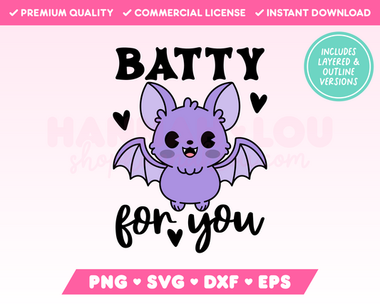 Batty for You Cute Bat SVG • Halloween SVG Files for Cricut • Halloween Sublimation Designs