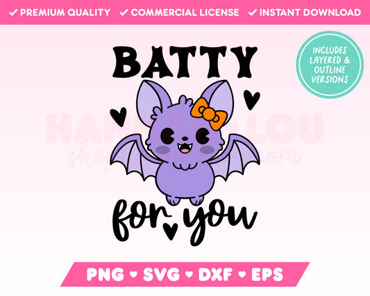 Batty for You Cute Bat with Bow SVG • Halloween SVG Files for Cricut • Halloween Sublimation Designs