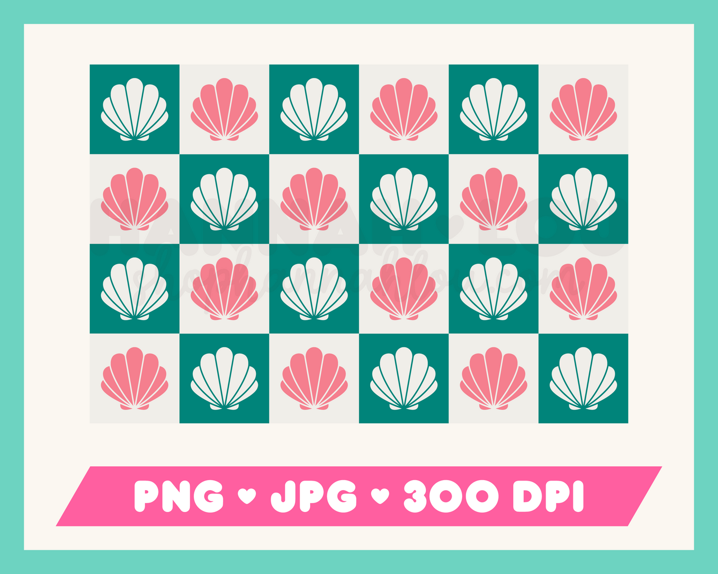 Checkered Clam Shell Seamless Pattern PNG