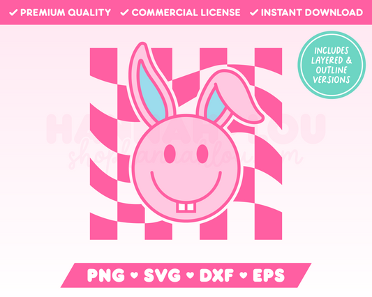 My trendy Checkered Happy Face Easter Bunny SVG is part of my Easter SVG Files for Cricut collection, and features a happy face Easter Bunny on a checkered background.