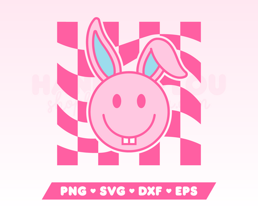 Checkered Happy Face Easter Bunny SVG • Easter SVG Files for Cricut