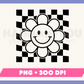 My Checkered Retro Daisy PNG is part of my Hippie Sublimation Designs collection, and features an outline of a retro daisy flower with a happy face and checkered background.