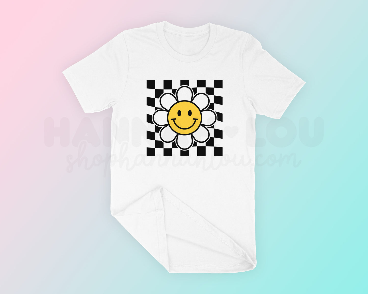 My Checkered Retro Daisy PNG is part of my Hippie Sublimation Designs collection, and features a retro daisy flower with a happy face and checkered background.