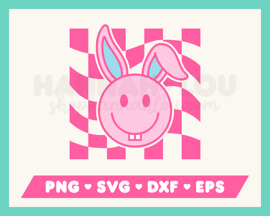 Checkered Happy Face Easter Bunny