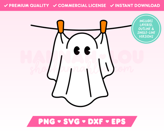 My cute Clothes Line Ghost SVG is part of my Halloween SVG Files for Cricut collection, and features an adorable ghost hanging on a clothes line.