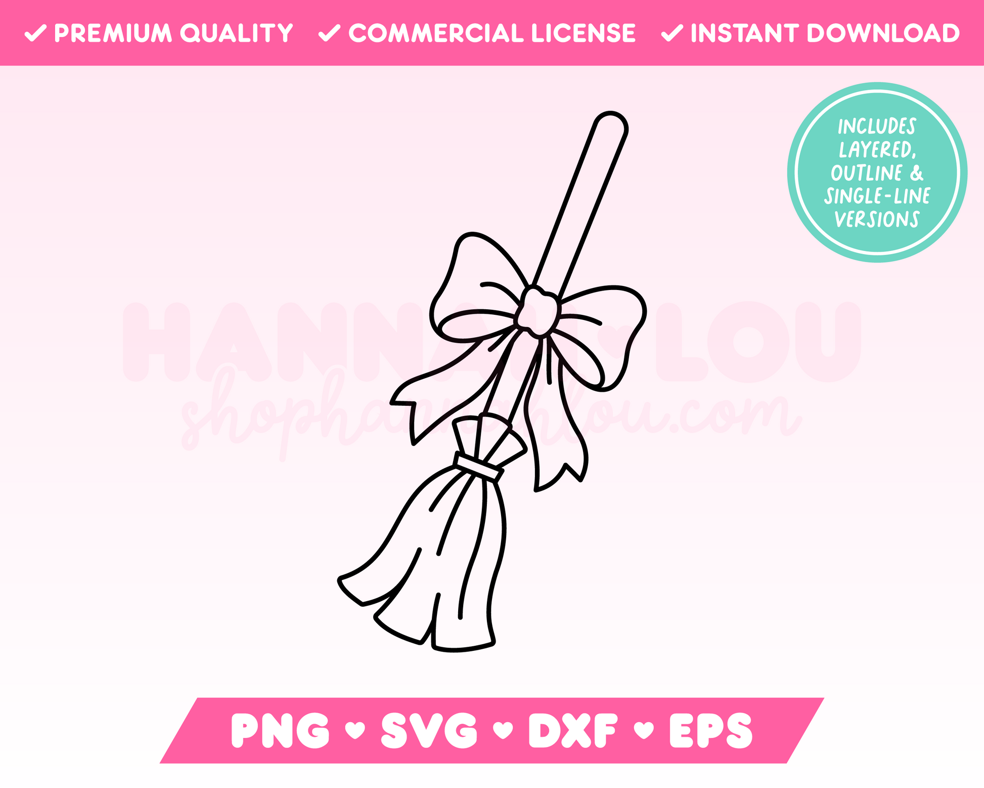 My trendy Coquette Broomstick SVG is part of my Halloween SVG Files for Cricut collection, and features an outline of a cute witch's broom with an oversized bow on it.