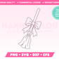 My trendy Coquette Broomstick SVG is part of my Halloween SVG Files for Cricut collection, and features a single-line drawing or sketch of a cute witch's broom with an oversized bow on it.