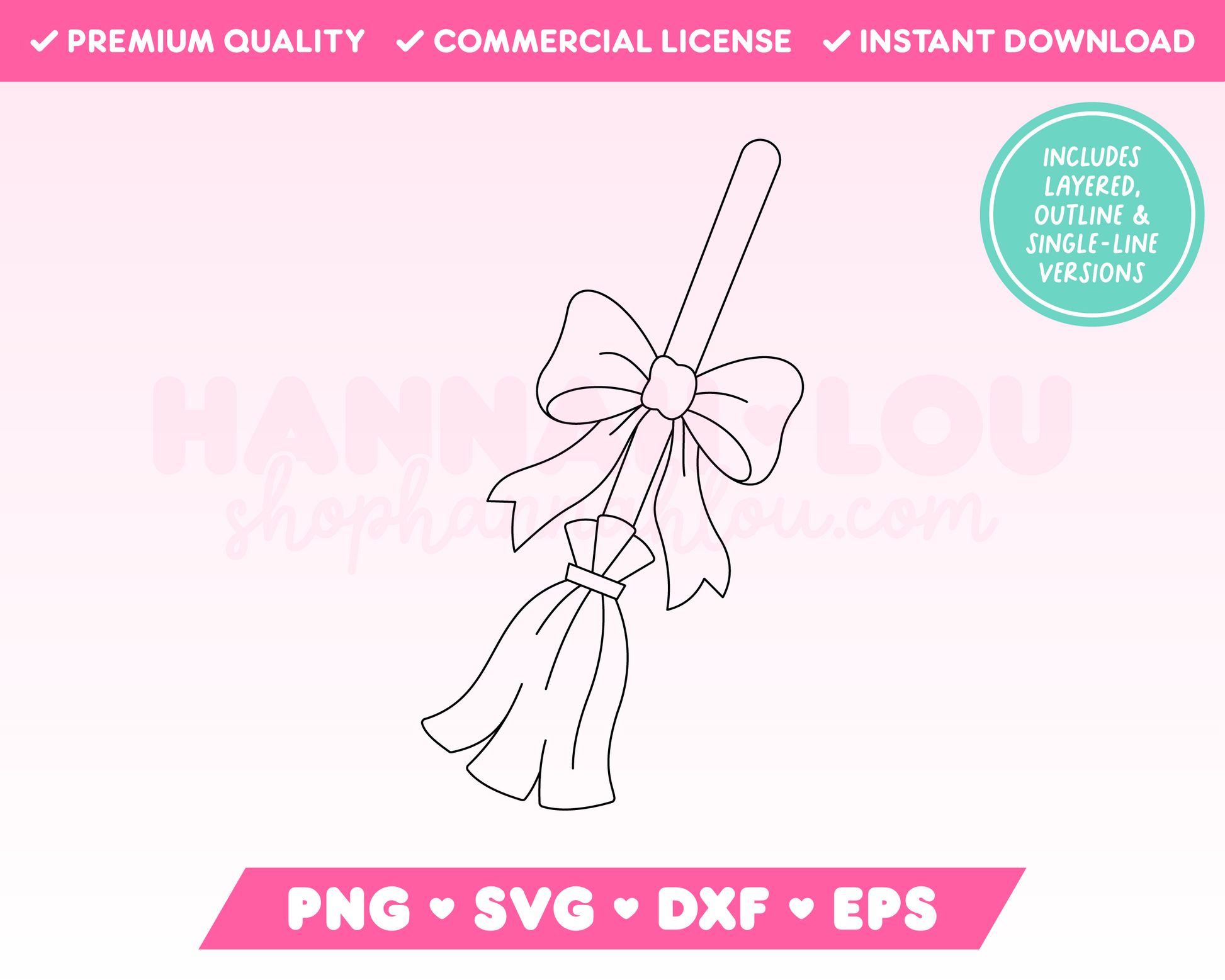 My trendy Coquette Broomstick SVG is part of my Halloween SVG Files for Cricut collection, and features a single-line drawing or sketch of a cute witch's broom with an oversized bow on it.