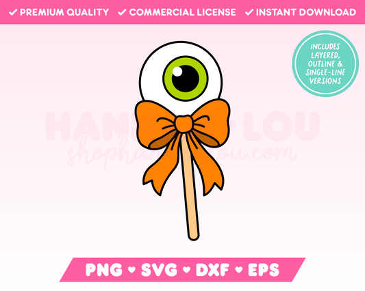 My creepy Coquette Eyeball SVG is part of my Halloween SVG Files for Cricut collection, and features an eyeball on a stick that's tied with an oversized bow.