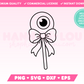 My creepy Coquette Eyeball SVG is part of my Halloween SVG Files for Cricut collection, and features an outline of an eyeball on a stick that's tied with an oversized bow.